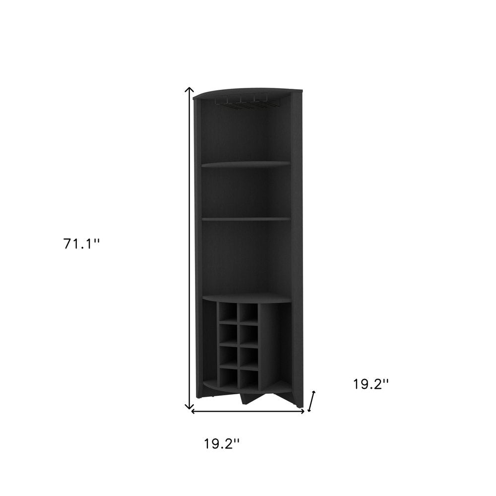 Mueble bar esquinero de madera negra de 71"