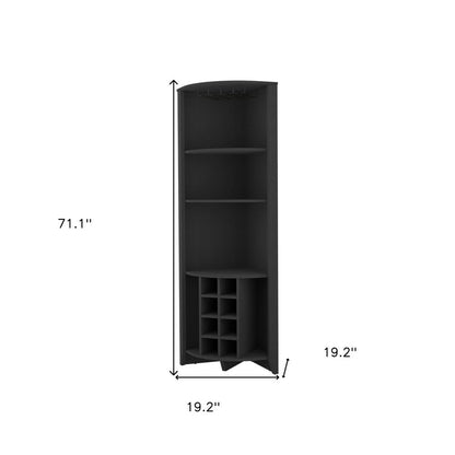 Mueble bar esquinero de madera negra de 71"