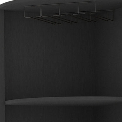 Mueble bar esquinero de madera negra de 71"
