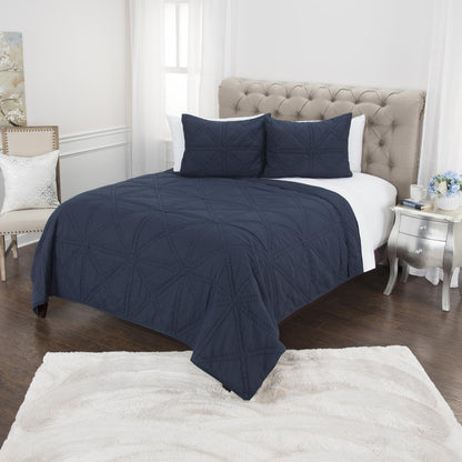 Set of Three Indigo Geometric King Quilt