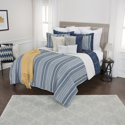 Blue And White Striped King Quilt