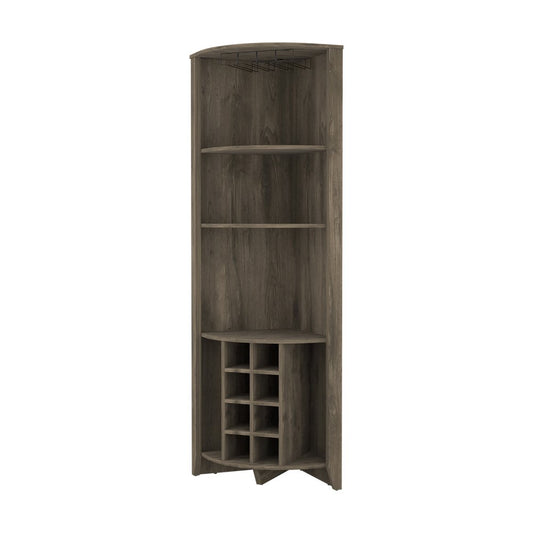 71" Dark Brown Wood Corner Bar Cabinet