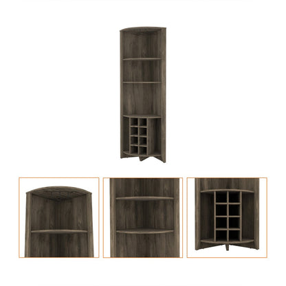 71" Dark Brown Wood Corner Bar Cabinet