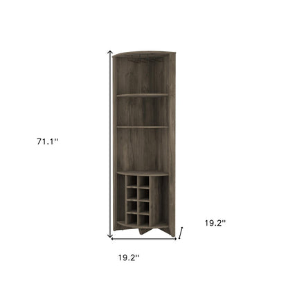 71" Dark Brown Wood Corner Bar Cabinet