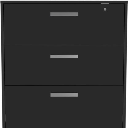 35" Black Wood Three Drawers Filing Cabinet