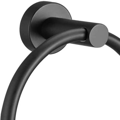Set of Two Black Stainless Steel Wall Mount Towel Ring and Toilet Paper Holder