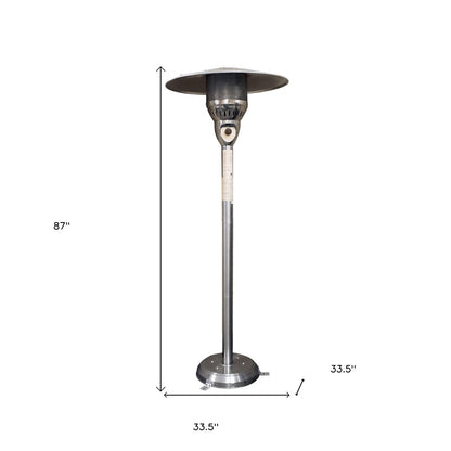 Calentador de patio cilíndrico de gas natural de acero plateado de 41 000 BTU