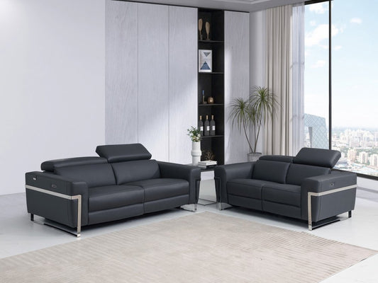 Conjunto de asientos para cinco personas en cuero italiano gris oscuro de dos piezas para interiores