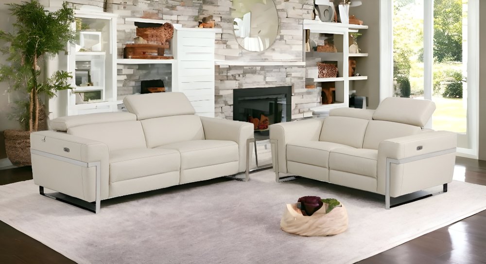 Conjunto de asientos para cinco personas de cuero italiano beige de dos piezas para interiores