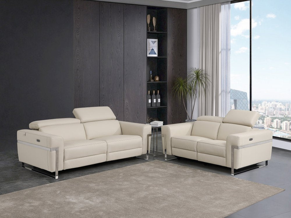 Conjunto de asientos para cinco personas de cuero italiano beige de dos piezas para interiores