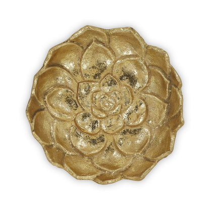 Bandeja de tocador de metal con forma de flor de loto dorada de 6" hecha a mano con hojas de loto