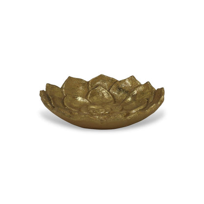 Bandeja de tocador de metal con forma de flor de loto dorada de 6" hecha a mano con hojas de loto