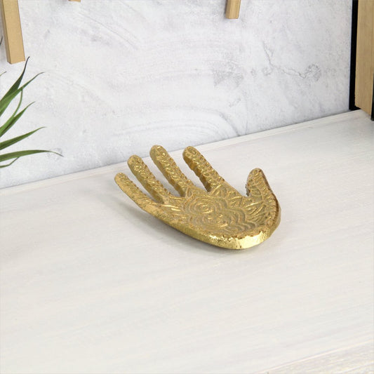 Bandeja de metal Hamza dorada de 5" hecha a mano