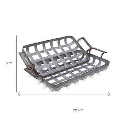 Set of Two Gray Metal Handmade Serving Tray With Handles