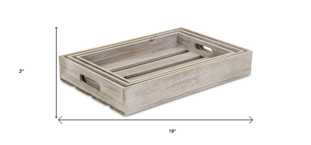 Bandeja rectangular de madera gris de 19" hecha a mano con asas