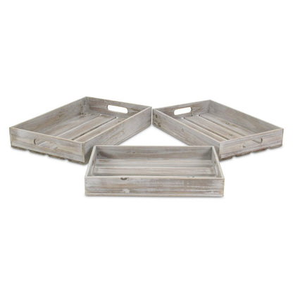 Bandeja rectangular de madera gris de 19" hecha a mano con asas