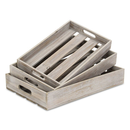Bandeja rectangular de madera gris de 19" hecha a mano con asas