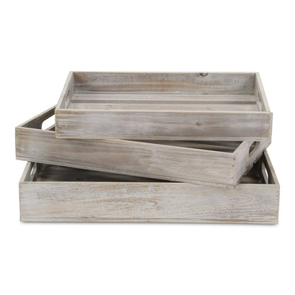 Bandeja rectangular de madera gris de 19" hecha a mano con asas
