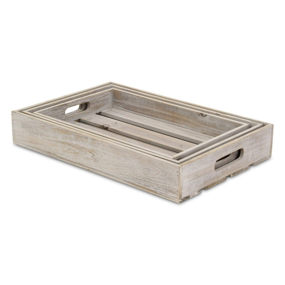 Bandeja rectangular de madera gris de 19" hecha a mano con asas