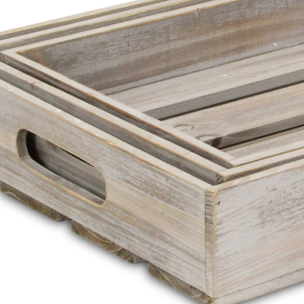 Bandeja rectangular de madera gris de 19" hecha a mano con asas