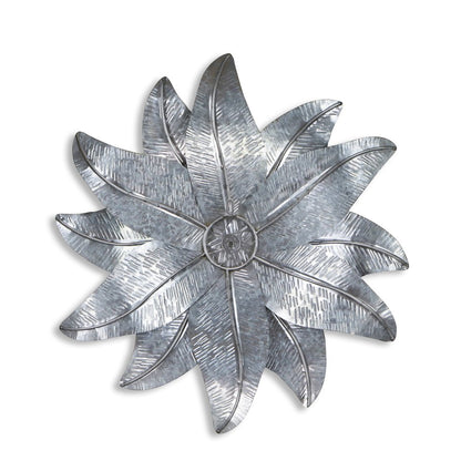 27" X 27" Gray and Off White Galvanized Metal Flower Hanging Dimensional Sculpture