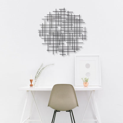 30" X 30" Black Metal Abstract Lines Round Hanging Dimensional Sculpture