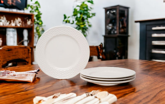 Juego de cuatro piezas de cerámica de gres con tejido redondo para cuatro platos de ensalada