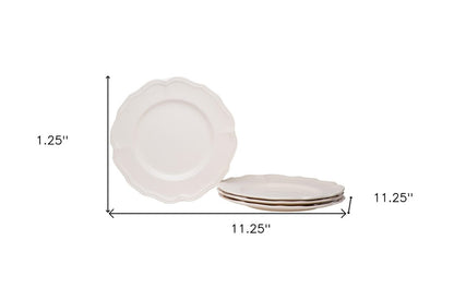 White Four Piece Scallop Stoneware Service For Four Dinner Plate Set