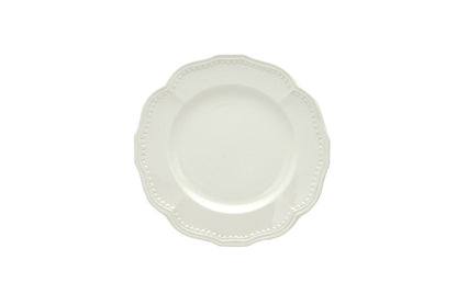 Juego de cuatro platos de ensalada de cerámica blanca redonda con diseño festoneado para cuatro personas