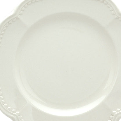 Juego de cuatro platos de ensalada de cerámica blanca redonda con diseño festoneado para cuatro personas