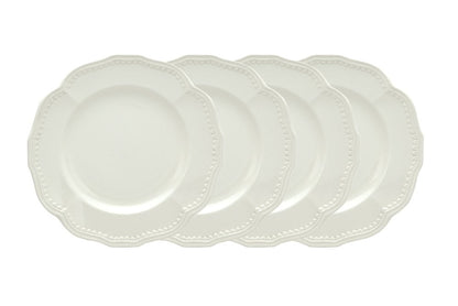 Juego de cuatro platos de ensalada de cerámica blanca redonda con diseño festoneado para cuatro personas