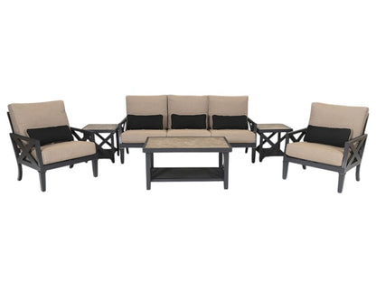 Six Piece Gray Metal Sectional Seating Group With Table
