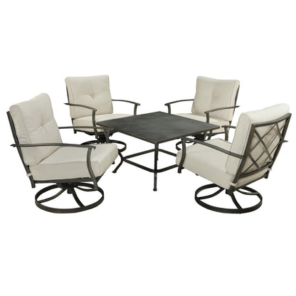 Five Piece Black and Gray Metal Outdoor Patio Set With Table