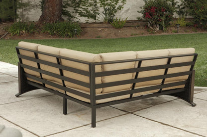 Two Piece Brown and Tan Metal Sectional Seating Group With Table