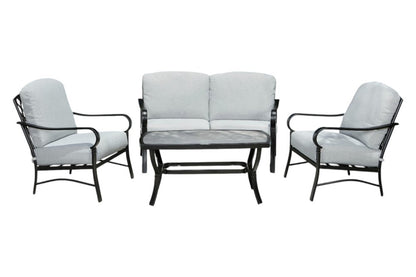 Four Piece Black and Light Gray Metal Outdoor Patio Set With Table