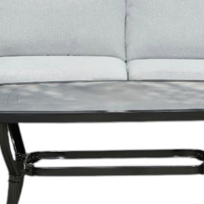 Four Piece Black and Light Gray Metal Outdoor Patio Set With Table