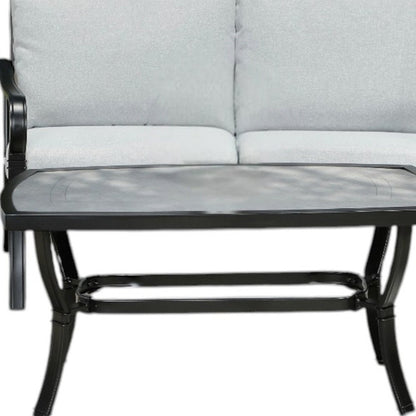 Four Piece Black and Light Gray Metal Outdoor Patio Set With Table