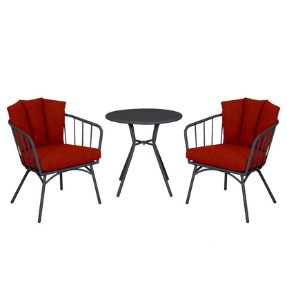 Three Piece Black and Red Metal Two Person Seating Group With Table