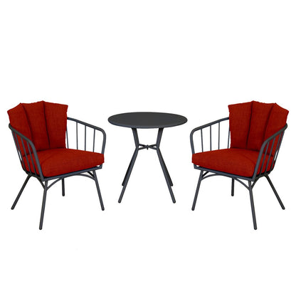Three Piece Black and Red Metal Two Person Seating Group With Table