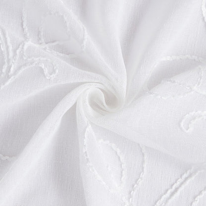 72" White Floral Faux Linen Shower Curtain With Embroidery