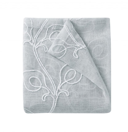 72" Gray Floral Faux Linen Shower Curtain With Embroidery
