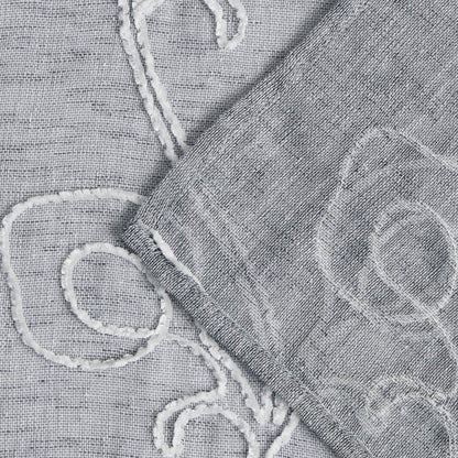 72" Gray Floral Faux Linen Shower Curtain With Embroidery