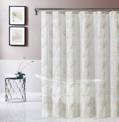 72" Ivory And Beige Embroidered Floral Shower Curtain