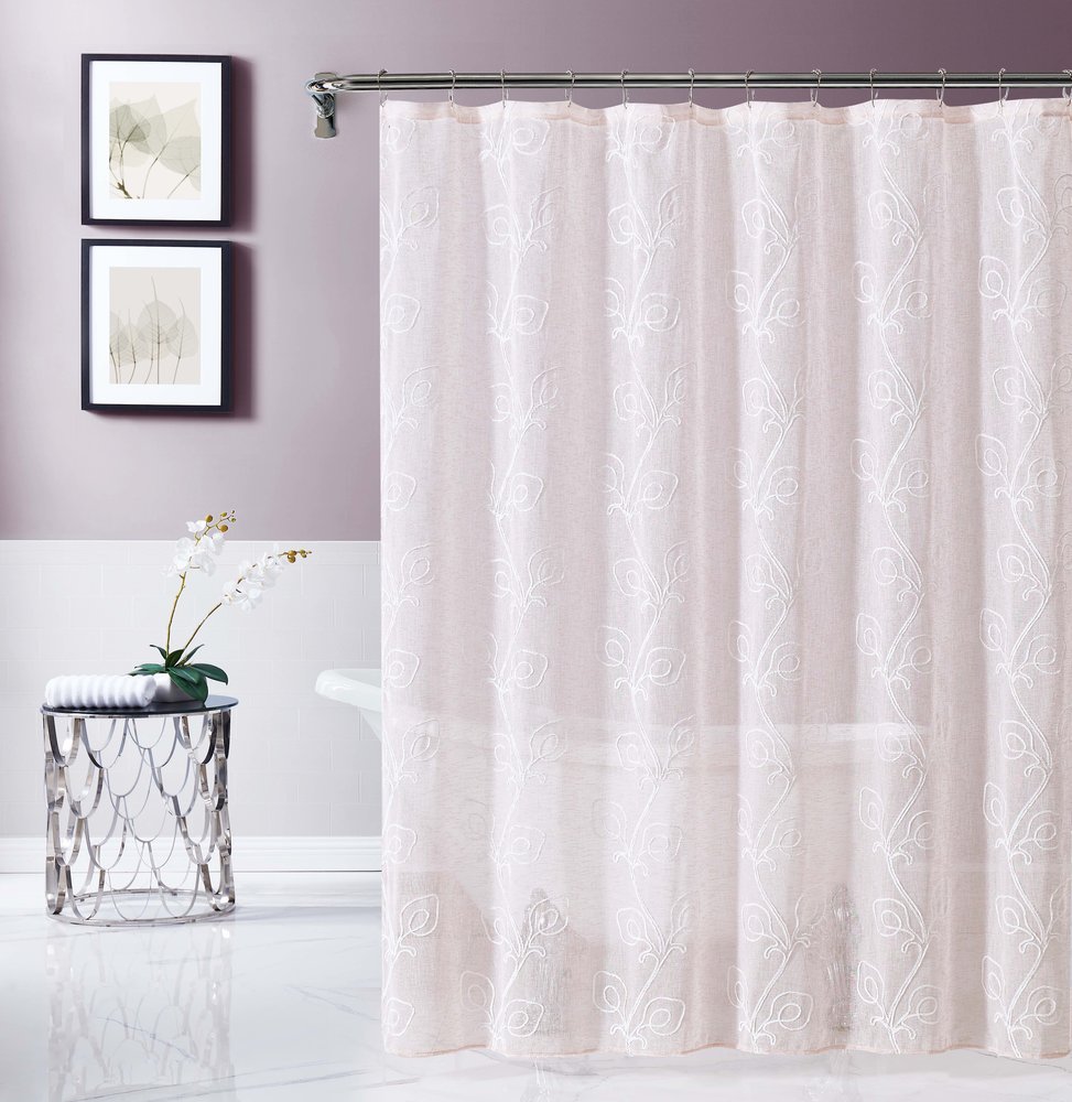 72" Blush And Ivory Embroidered Floral Shower Curtain