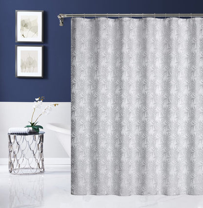 72" Off White And Silver Embroidered Floral Shower Curtain