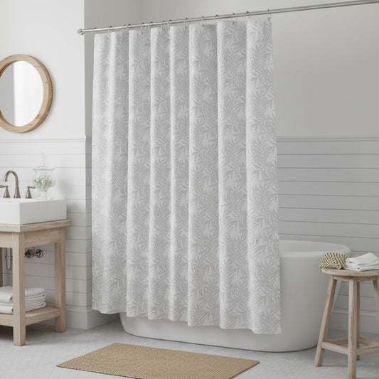 72" Off White And Silver Embroidered Floral Shower Curtain