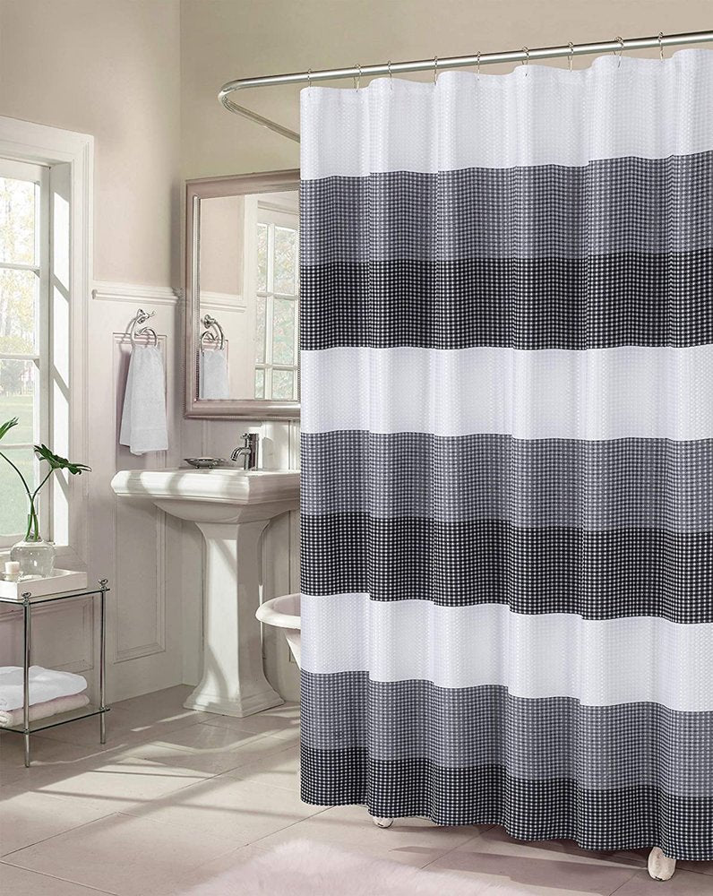 72" White And Black Striped Shower Curtain