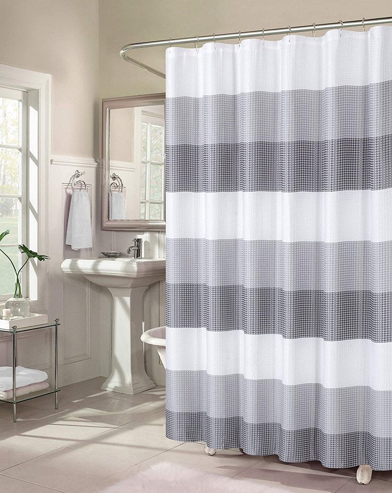 72" White And Gray Striped Shower Curtain