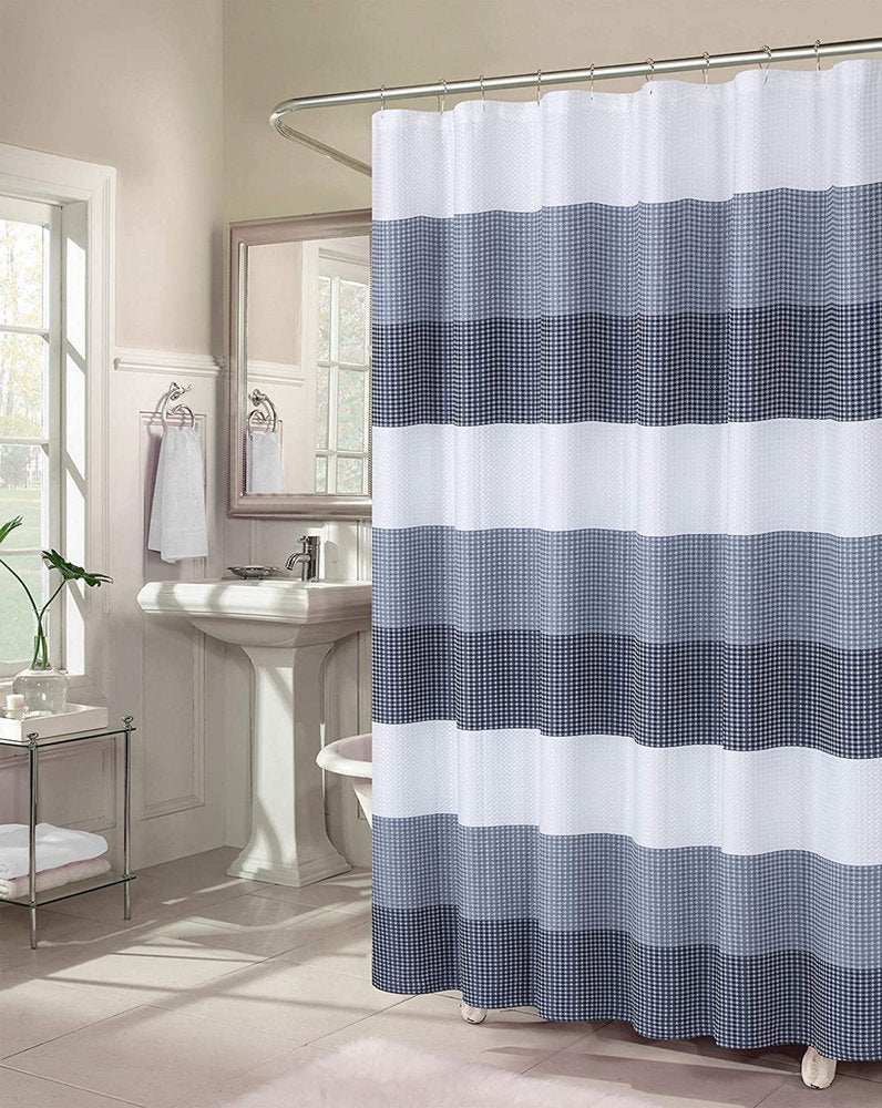 72" White And Blue Striped Shower Curtain