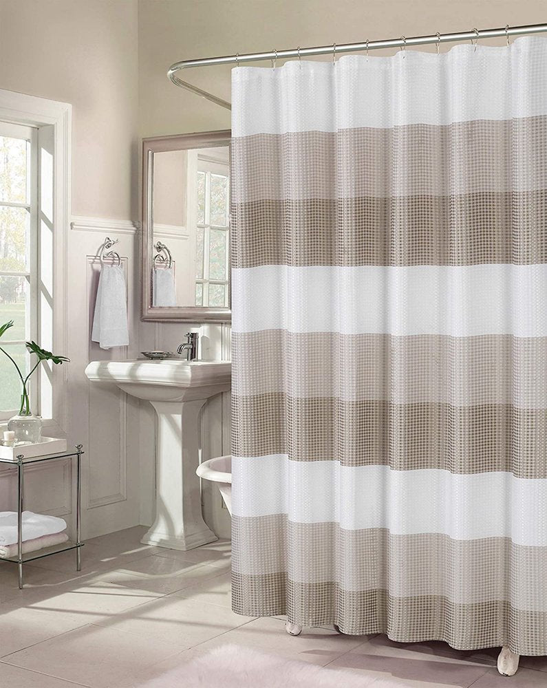 72" White And Taupe Striped Shower Curtain